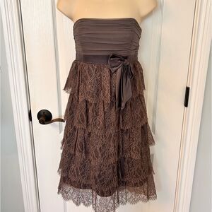 Laundry by Shelli Segal Tiered Lace Strapless Mauve Cocktail Party Prom Dress! 🔥